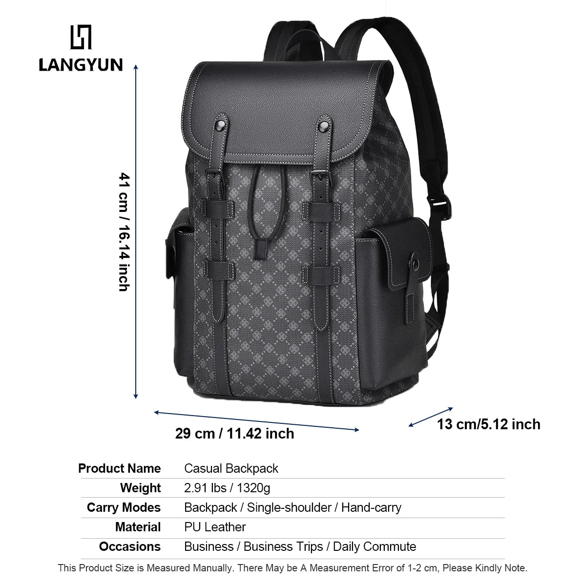 Sac à dos ordinateur 15,6 pouces en simili cuir à damier, rabat