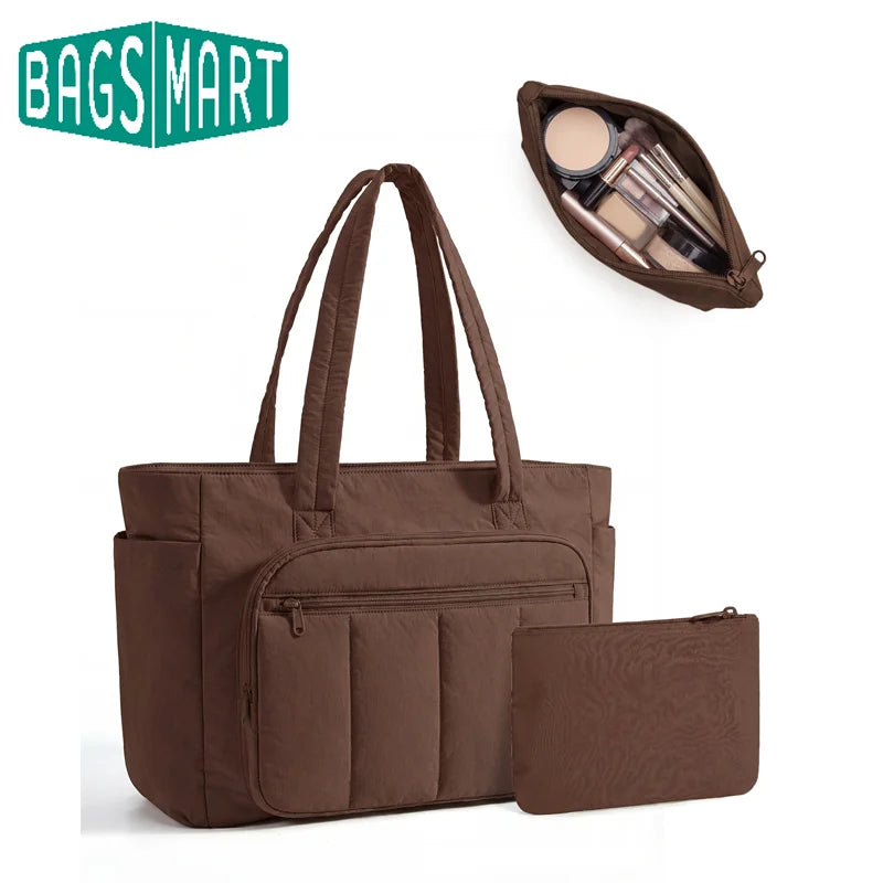 Sac ordinateur femme en polyester matelassé, trousse assortie, 20 L