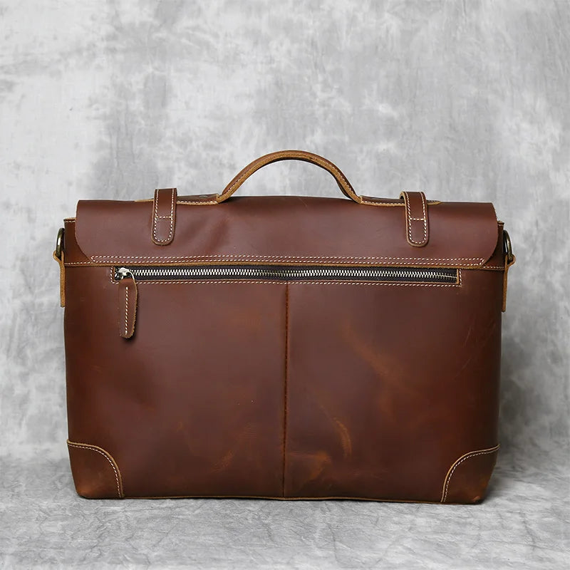 Sacoche ordinateur cuir homme à rabat, bandoulière, 15 pouces