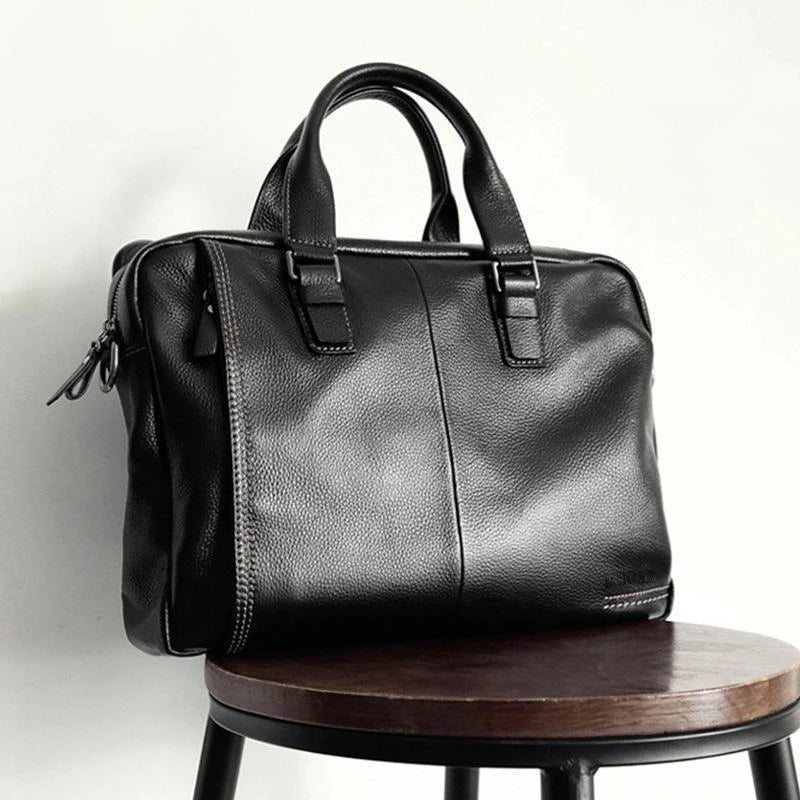 Sacoche ordinateur en cuir véritable au grain marqué