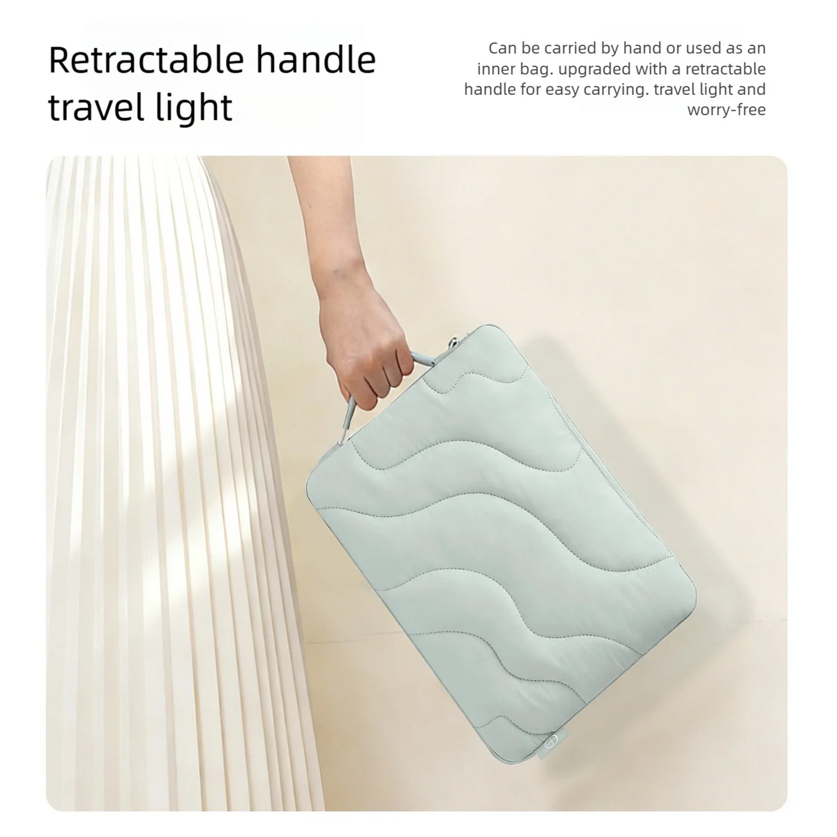 Housse ordinateur matelassée à vagues, poignée escamotable