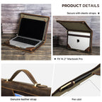 Pochette ordinateur cuir de vache huilé, coins élastiqués et poignée