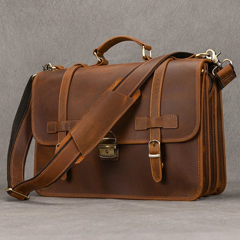 Sacoche ordinateur cuir homme, cartable doublé cuir à soufflets
