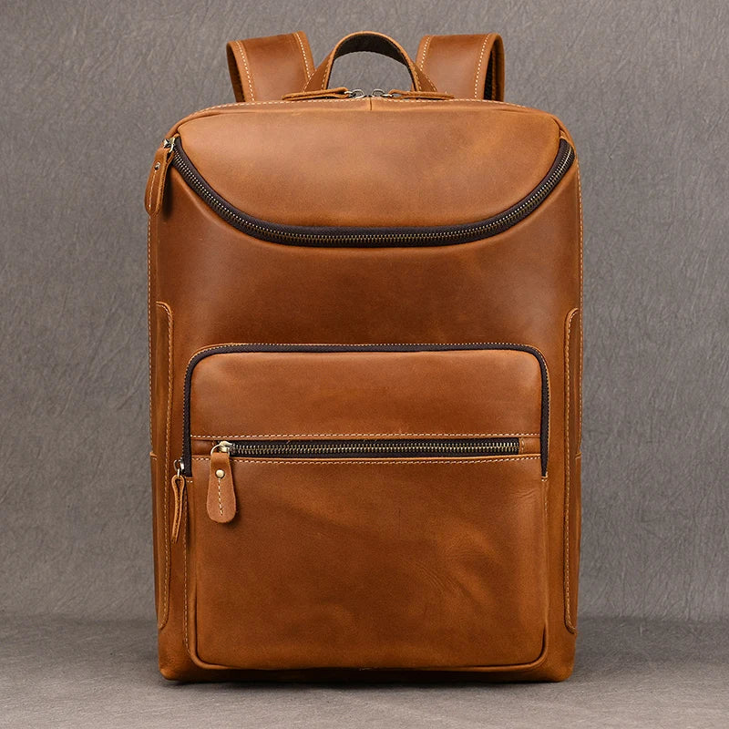 Sac à dos ordinateur en cuir huilé patiné
