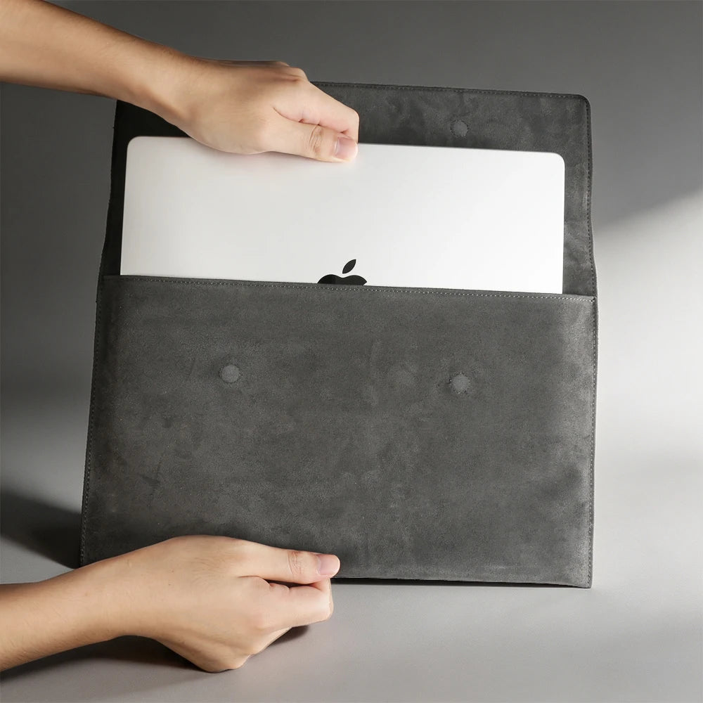 Pochette ordinateur cuir velours à rabat, 13 à 16 pouces
