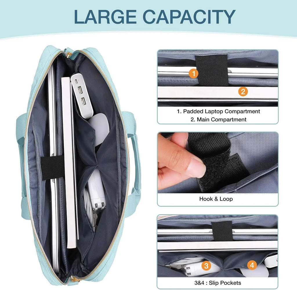 Sacoche ordinateur 16 pouces matelassée, bandoulière et zips dorés