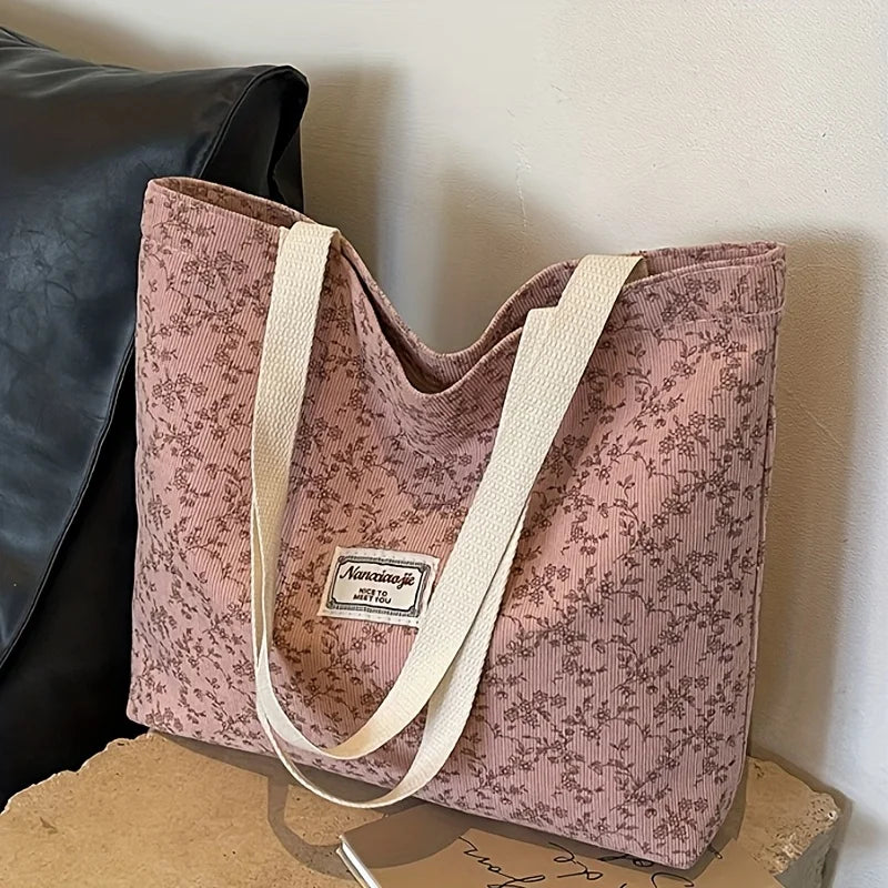 Sac ordinateur femme fleuri, cabas en jacquard ou velours côtelé