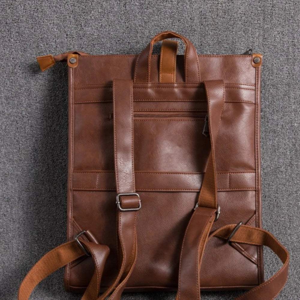 Sac à dos ordinateur 16 pouces en simili cuir, format plat rétro