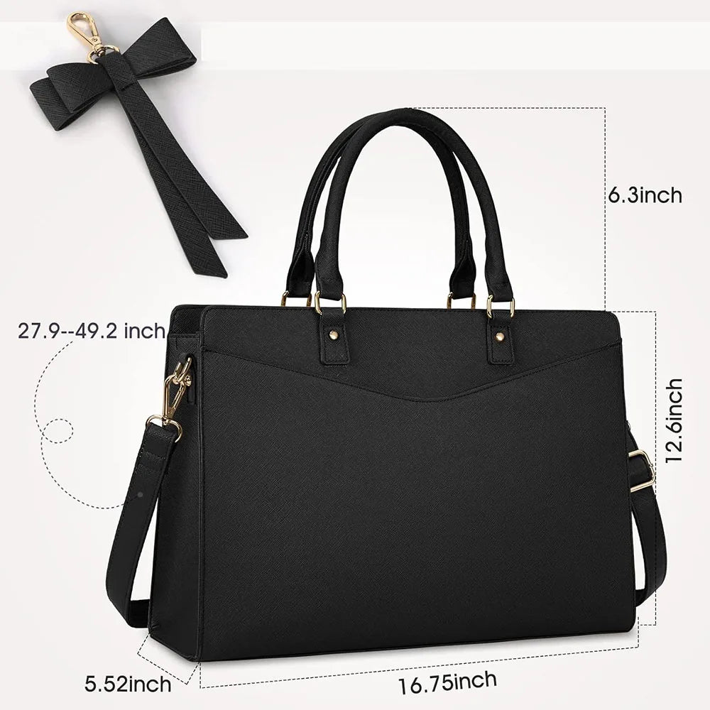 Sac ordinateur femme 15,6 pouces en simili cuir, nœud amovible