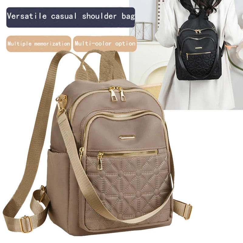 Sac à dos ordinateur compact en nylon matelassé, finitions dorées