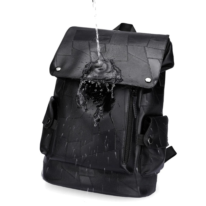 Sac à dos ordinateur homme en simili cuir patchwork, port USB