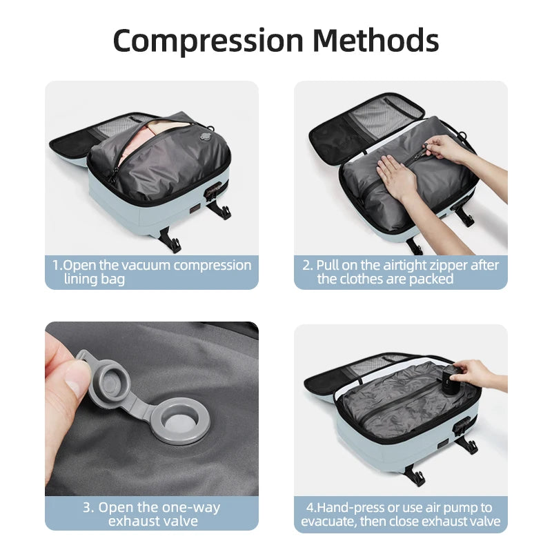 Sac à dos ordinateur 16 pouces de voyage, compression sous vide
