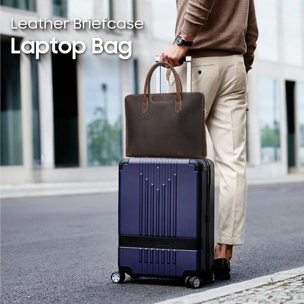 Sacoche ordinateur cuir homme extra-plate avec passant trolley