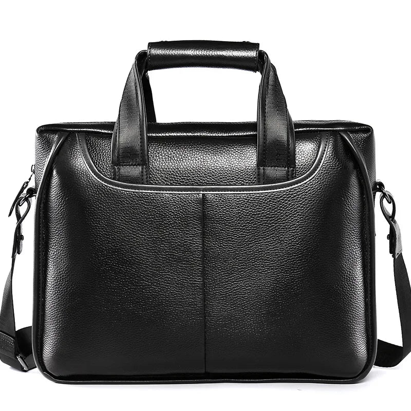 Sacoche ordinateur en cuir de vache grainé pour homme