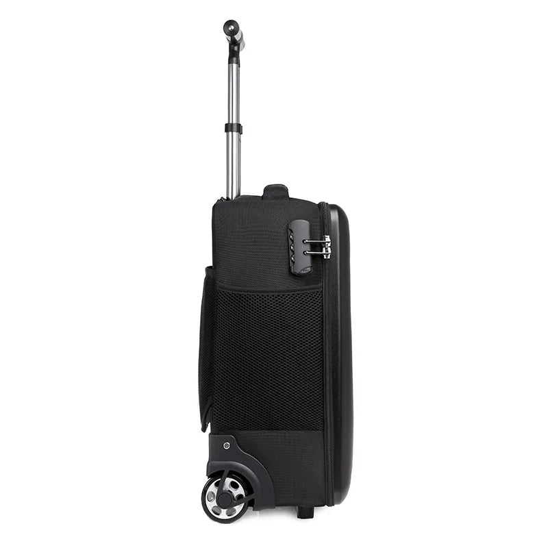 Sac à dos ordinateur à roulettes, façade rigide et cadenas à code