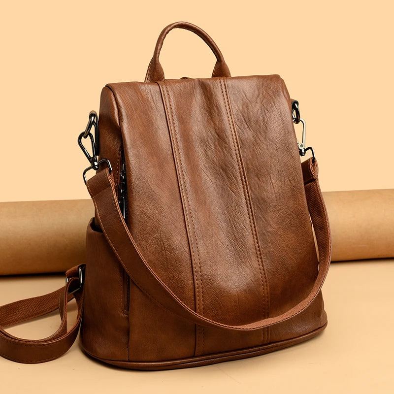 Sac à dos ordinateur cuir de mouton femme, bandoulière amovible