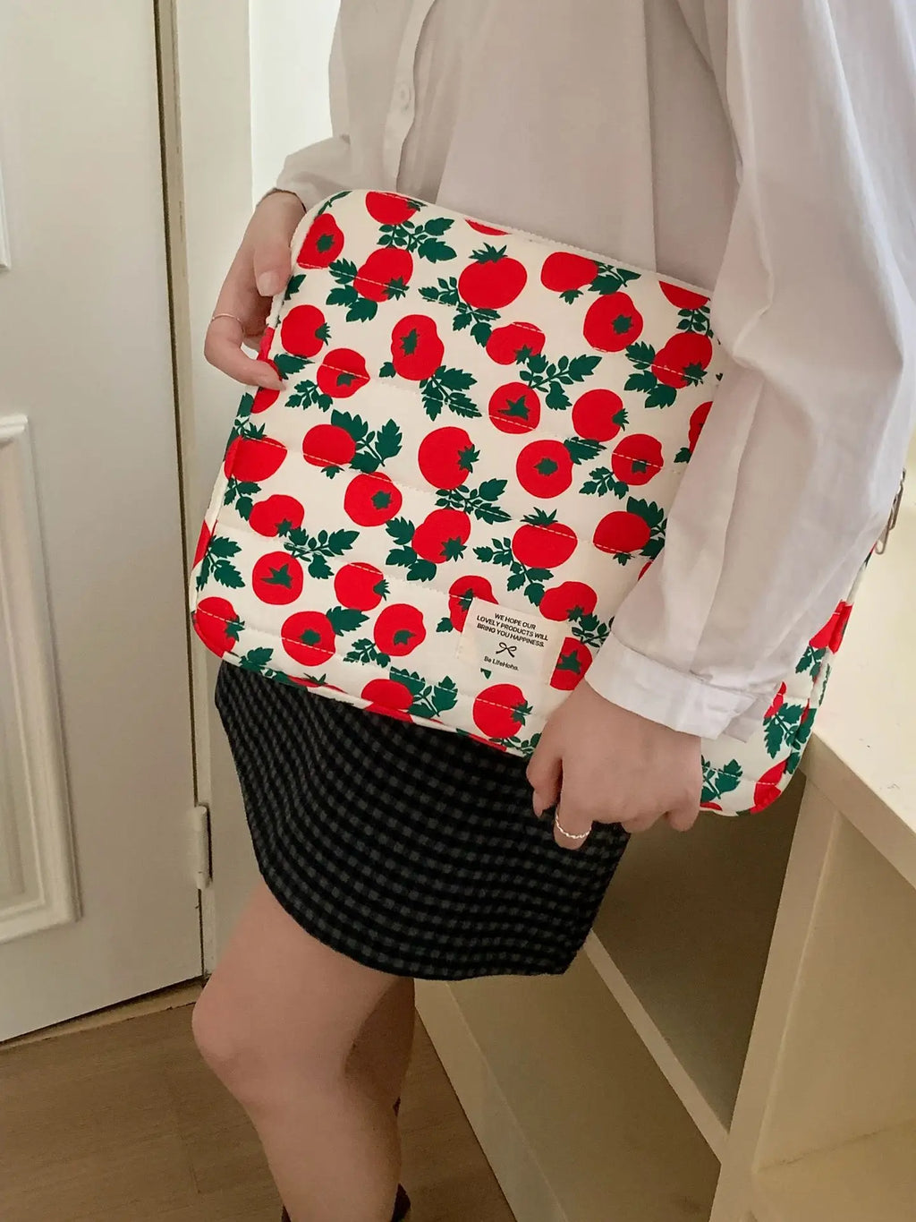 Pochette ordinateur femme matelassée imprimé tomates, 11 à 16 pouces