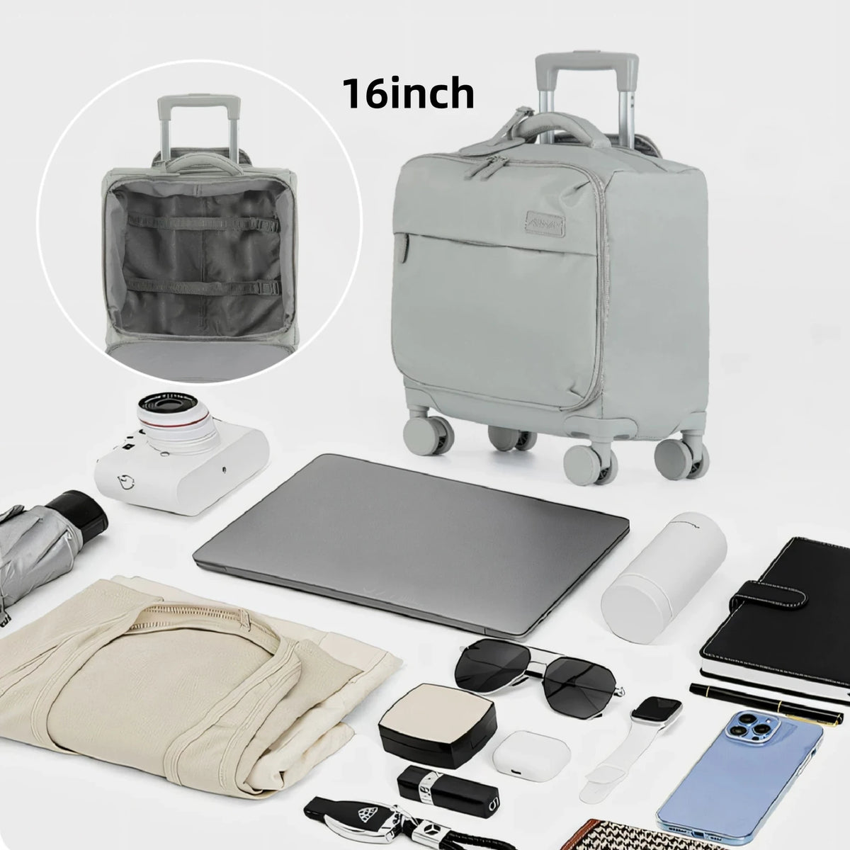 Une valise trolley souple en nylon, quatre hauteurs