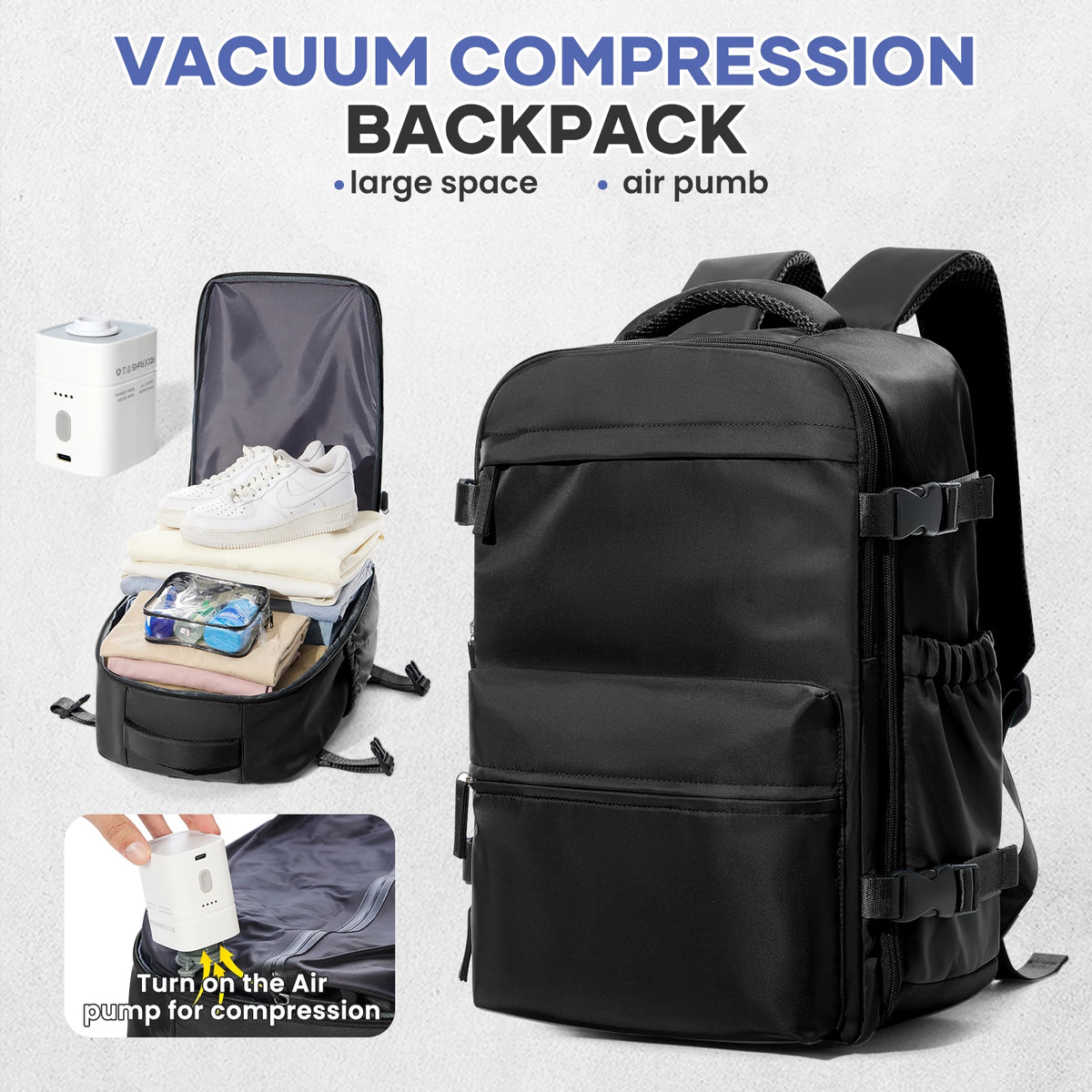 Sac à dos ordinateur de voyage à compression sous vide, 30 litres