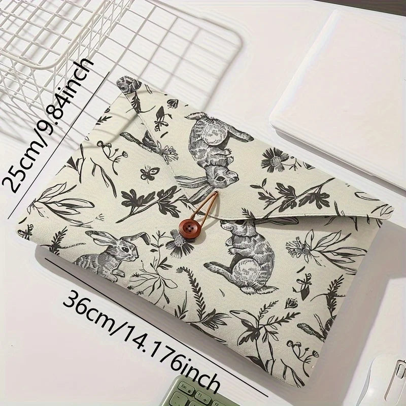 Housse ordinateur 13 pouces enveloppe, imprimé lapins sur fond crème
