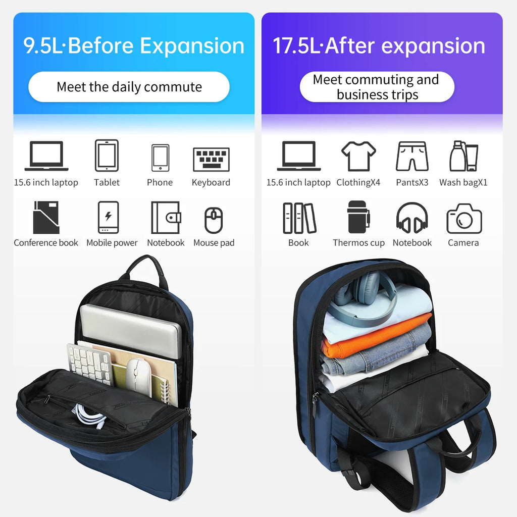 Sac à dos ordinateur 15,6 pouces fin et extensible, nylon déperlant