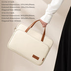Pochette ordinateur femme beige à anses, doublure velours