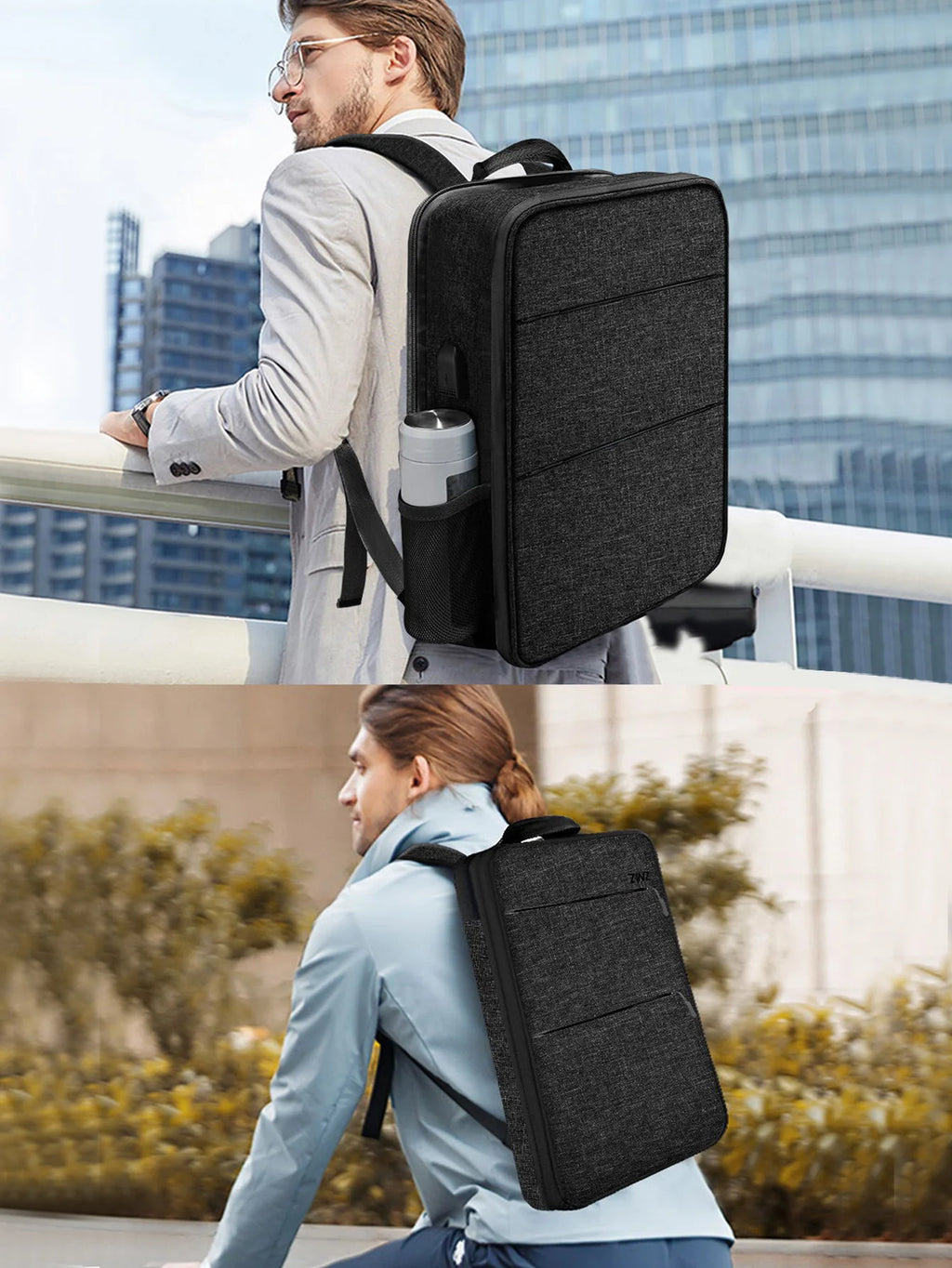Sac à dos ordinateur 14 pouces extra-plat, port USB et déperlant