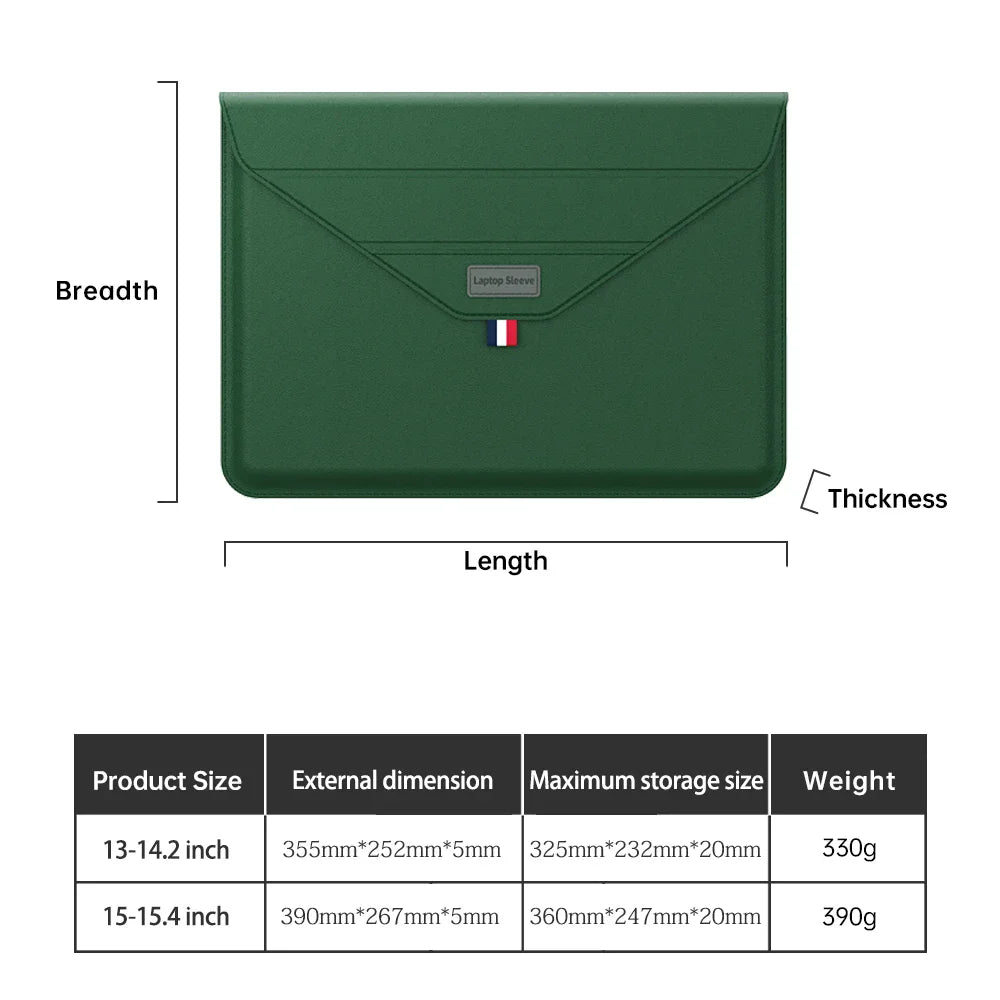 Housse ordinateur fine en simili cuir avec support et trousse