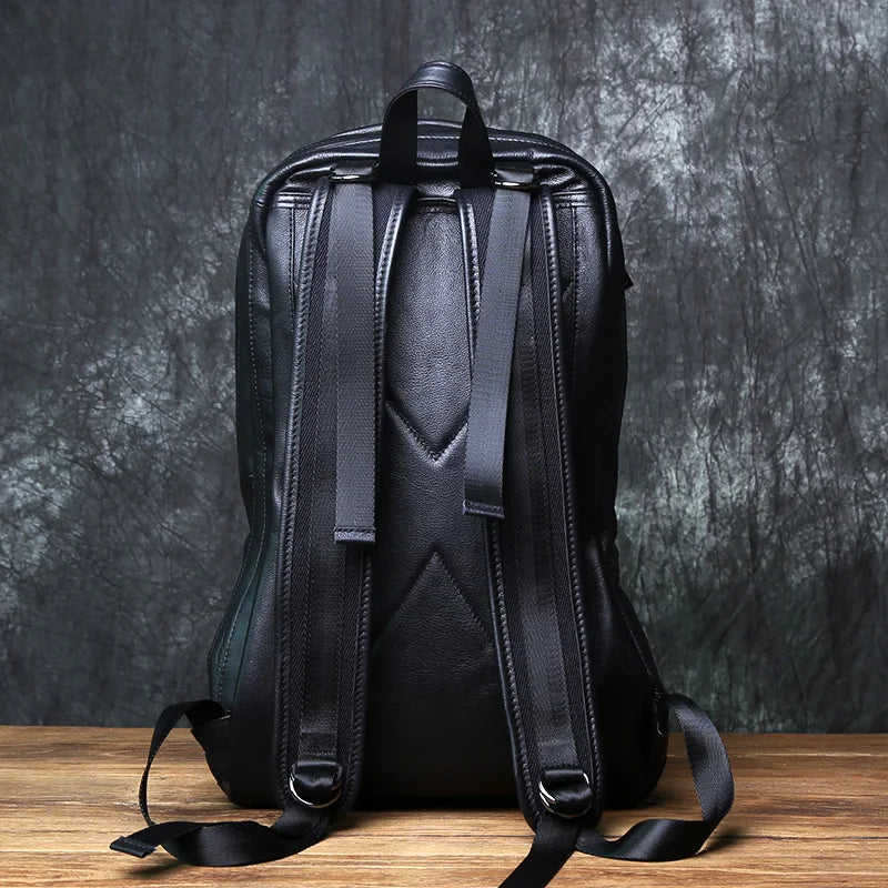 Sac à dos ordinateur cuir de vache homme 13 pouces, noir galbé