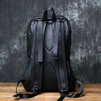 Sac à dos ordinateur cuir de vache homme 13 pouces, noir galbé