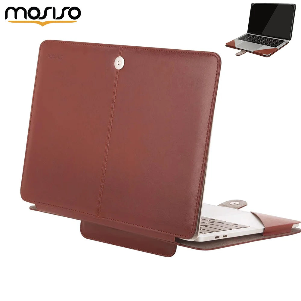 Housse ordinateur 13 pouces folio en simili cuir, rabat et support