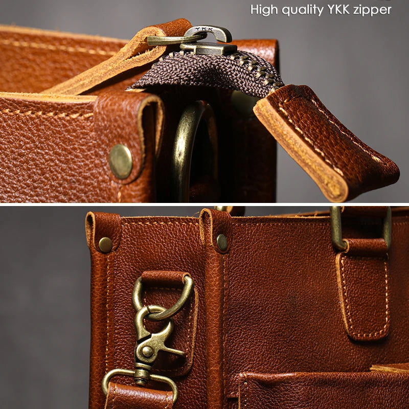 Sacoche ordinateur cuir homme 14 pouces à deux poches zippées
