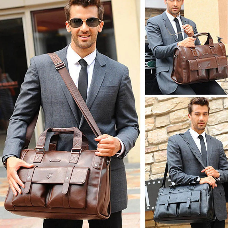 Sacoche ordinateur homme simili cuir 14 ou 15,6 pouces, deux tailles