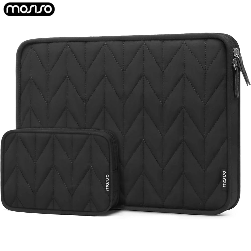 Pochette ordinateur noire matelassée en chevrons, 13 à 14 pouces