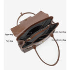 Sac ordinateur cuir femme à rabat et boucles dorées, 37 x 27 cm