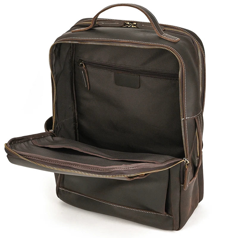 Sac à dos ordinateur en cuir de vache aspect vieilli, 42 x 30 cm