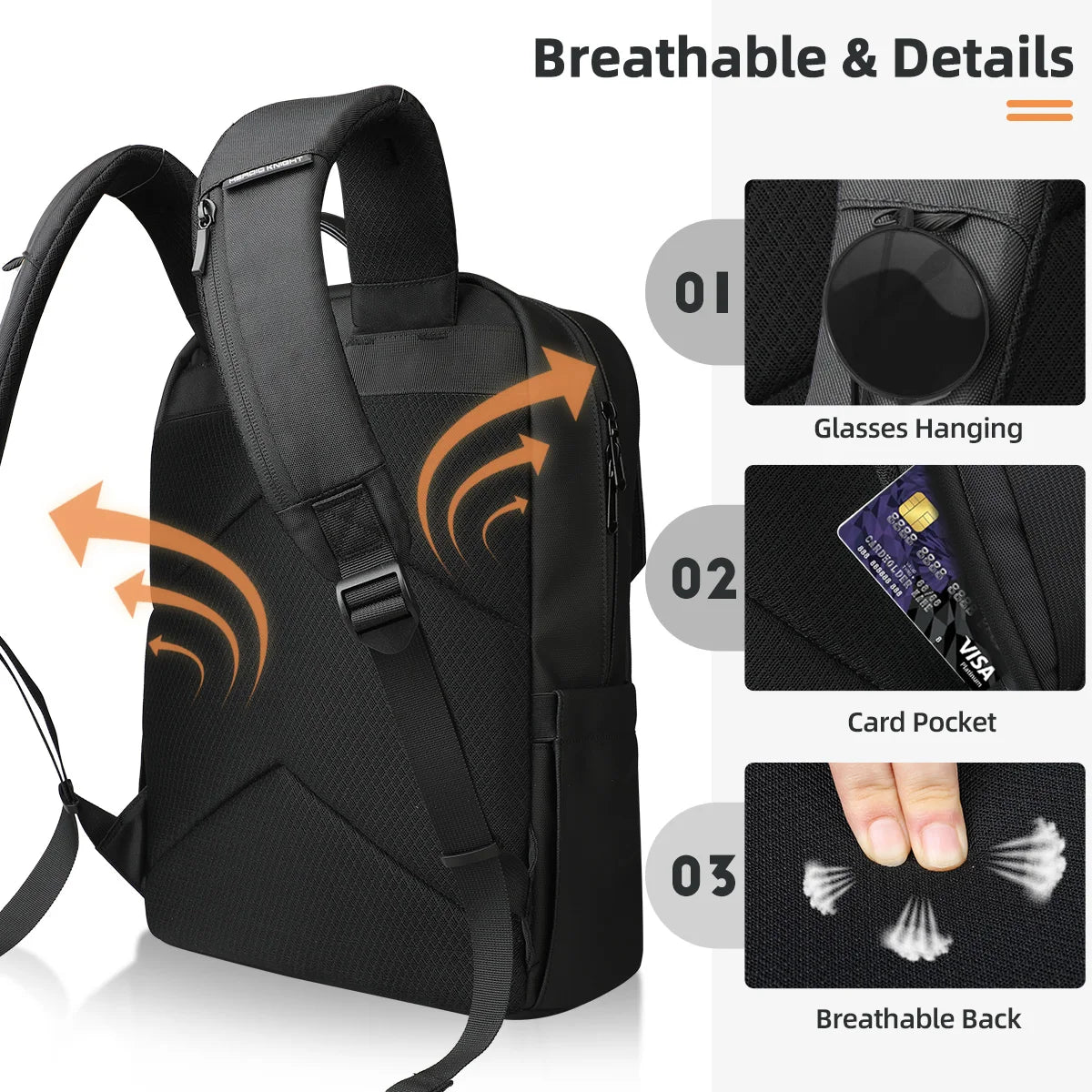Sac à dos ordinateur à poche aimantée et dos respirant, deux tailles