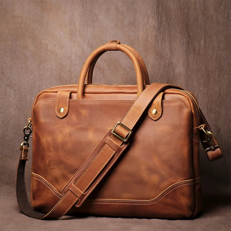 Sacoche ordinateur cuir homme 16 pouces en cuir ciré vintage