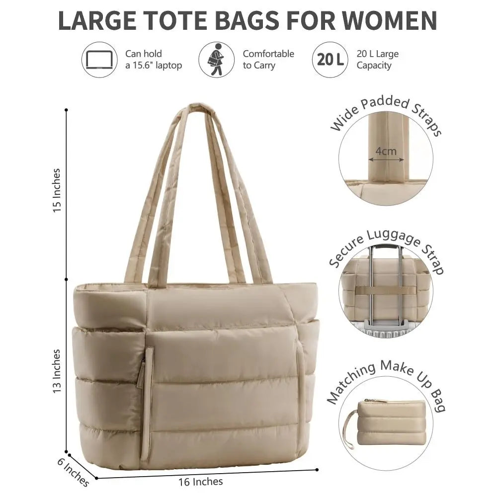 Sac ordinateur femme 15,6 pouces façon doudoune, trousse assortie