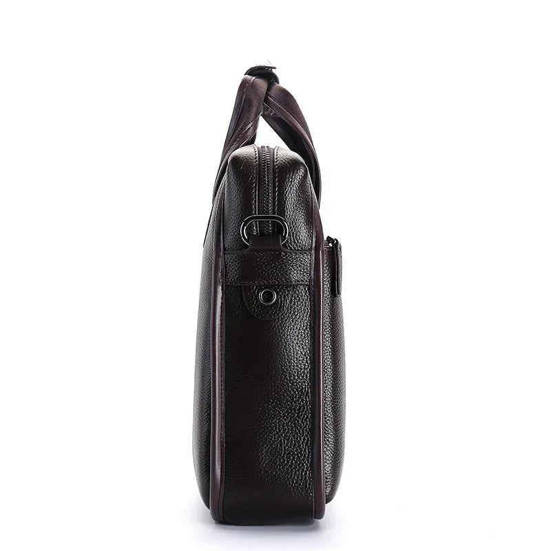 Sacoche ordinateur cuir homme grainé, poignées et bandoulière