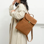 Sac à dos ordinateur femme cartable rétro, simili cuir effet daim
