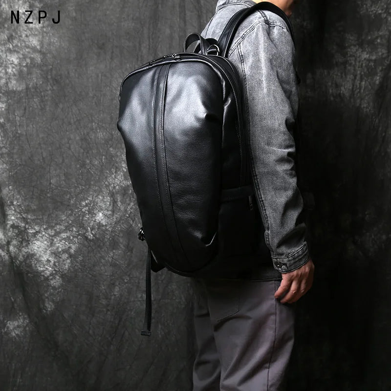 Sac à dos ordinateur cuir de vache homme 13 pouces, noir galbé