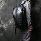 Sac à dos ordinateur cuir de vache homme 13 pouces, noir galbé