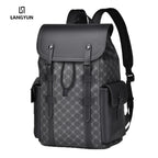 Sac à dos ordinateur 15,6 pouces en simili cuir à damier, rabat