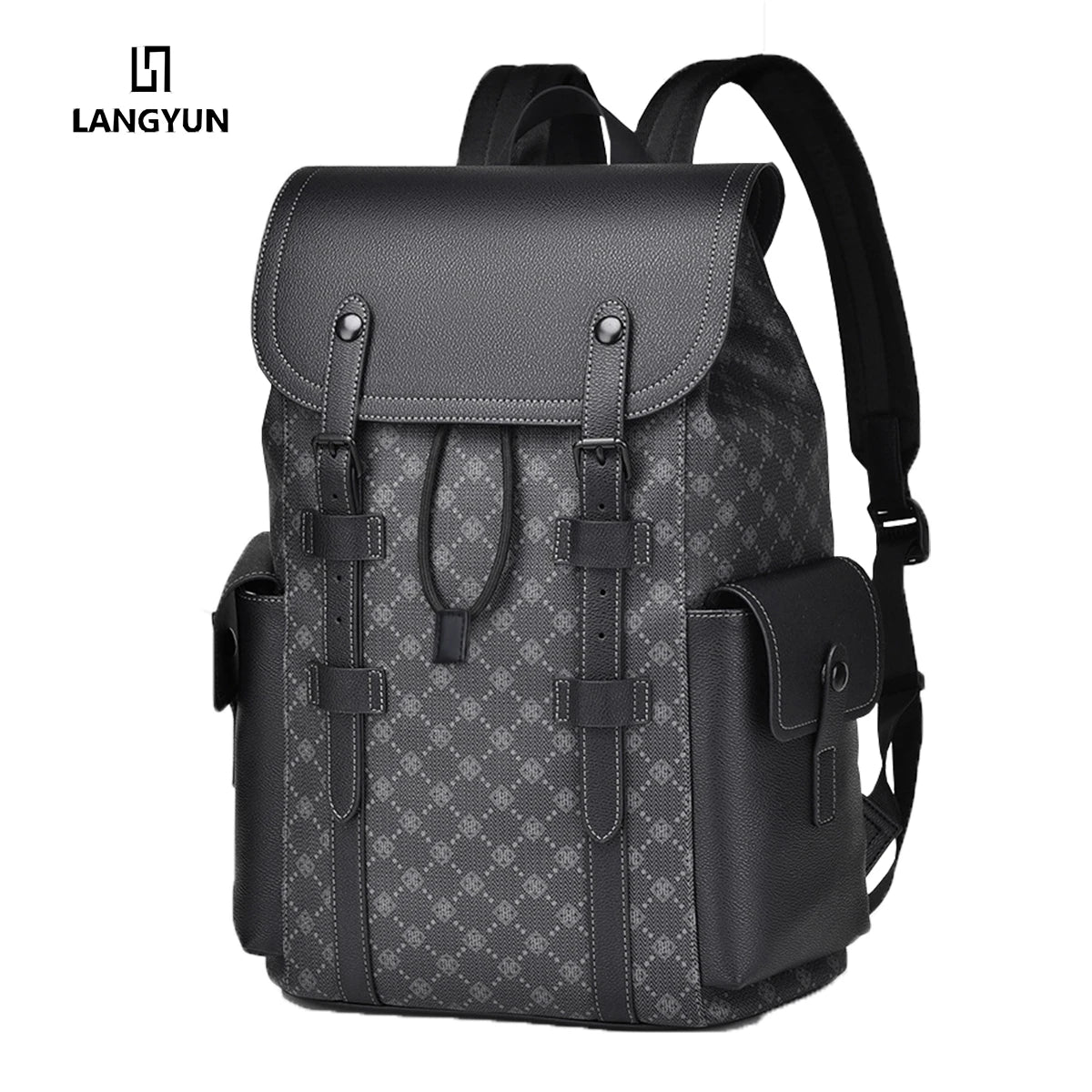 Sac à dos ordinateur 15,6 pouces en simili cuir à damier, rabat