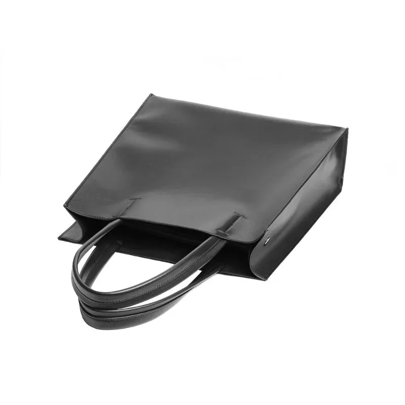 Sac ordinateur homme, cabas vertical en simili cuir lisse noir