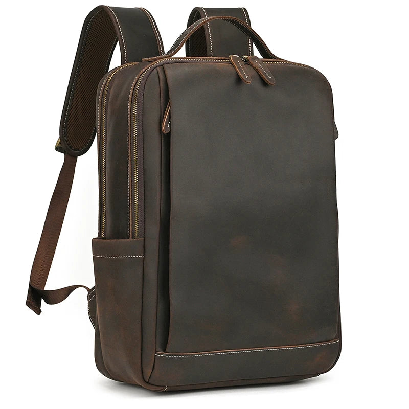 Sac à dos ordinateur en cuir de vache aspect vieilli, 42 x 30 cm