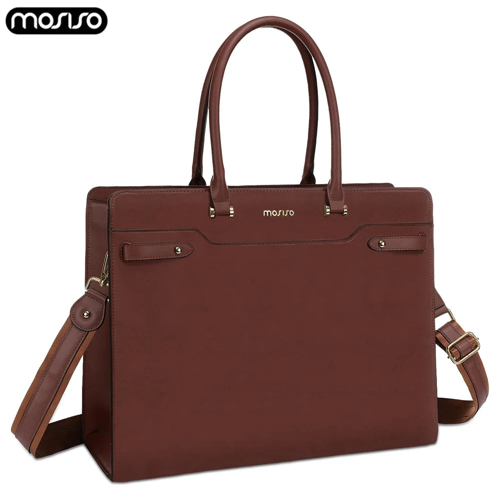Sac ordinateur femme 15,6 pouces, cabas en simili cuir marron
