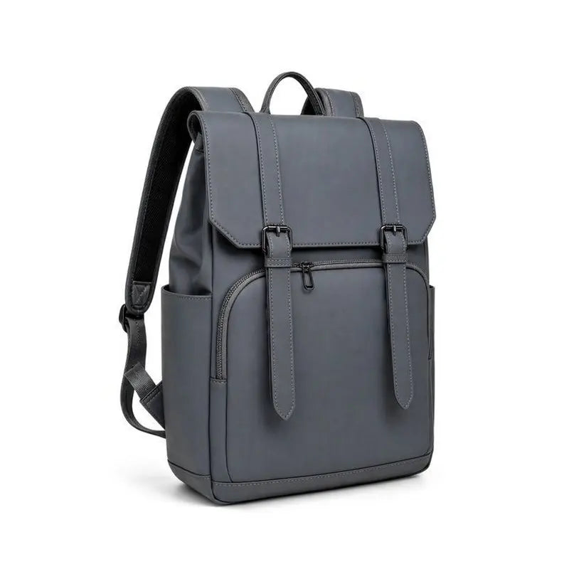 Sac à dos ordinateur homme à rabat et sangles, simili cuir gris