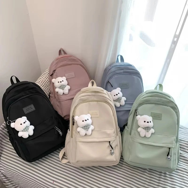 Sac à dos ordinateur en nylon, grand format et porte-clés ourson